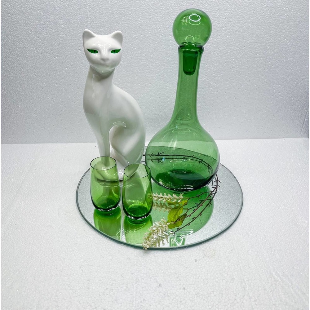 MCM Glass Decanter Empoli Dark Olive Green stunning decanter.